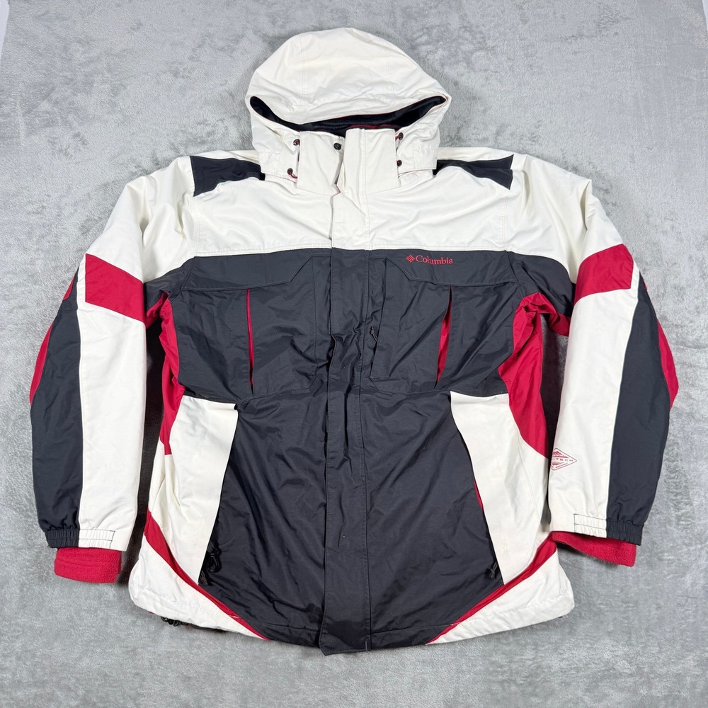 Columbia Mens Large Bugaboo Interchange Jacket Omni-Tech Waterproof White Red